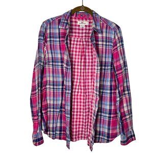 Vineyard Vines Pink & Blue Plaid Button-Up Shirt Casual Top Sz 10 Preppy Classic